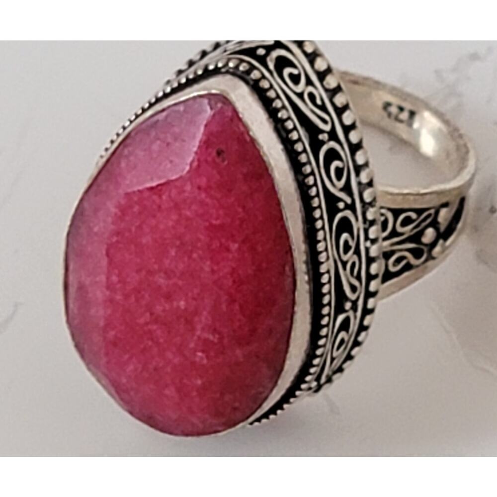 Sterling Silver Pink Agate Ring – Bohemian Statement Jewelry – Size 8.5